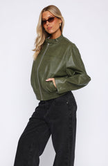 Tell Me Nothing PU Jacket Moss