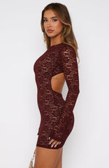 Naughty Or Nice Long Sleeve Lace Mini Dress Burgundy