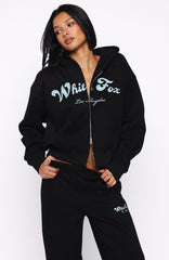 Through Thick And Thin Boxy Zip Front Hoodie Black