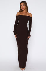 Star Studded Long Sleeve Knit Maxi Dress Chocolate