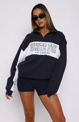 Jokes On You Zip Front Sweater Navy