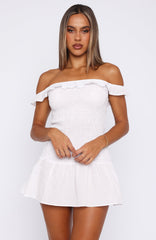 Winners Circle Off Shoulder Mini Dress White Stripe