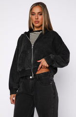 Hard To Remember Zip Front Hoodie Washed Black