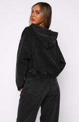 Hard To Remember Zip Front Hoodie Washed Black