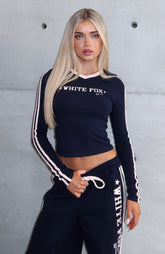 Star Of The Night Long Sleeve V Neck Baby Tee Navy