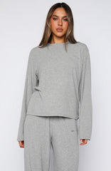 Come A Long Way Soft Lounge Long Sleeve Ribbed Tee Grey Marle