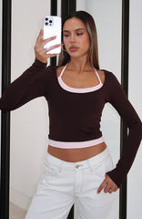 Know Everything Long Sleeve Top Chocolate/Pink