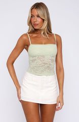 Give Her More Lace Cami Top Green
