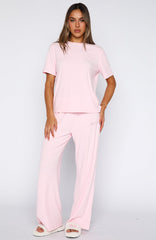 Come A Long Way Soft Lounge Ribbed Wide Leg Pants Pink