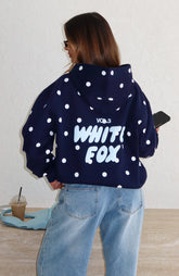 Offstage Printed Oversized Hoodie Navy Polka Dot