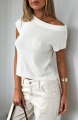 Finding Time Off Shoulder Knit Top White