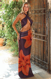 You Give Me Fever Halter Maxi Dress Tangerine Twist