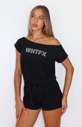 Don't Talk To Me Off Shoulder Playsuit Black
