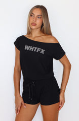 Don't Talk To Me Off Shoulder Playsuit Black