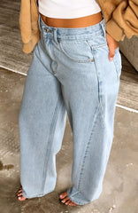 Kiara Mid Rise Barrel Leg Jeans Mid Blue