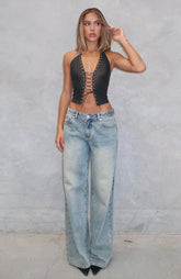 Maeve Low Rise Wide Leg Jeans Sand