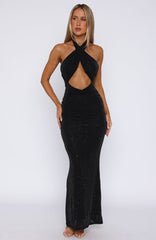 Set For Life Halter Maxi Dress Black