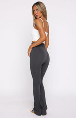 Scared To Confess Seamless Ribbed Flare Pants Charcoal