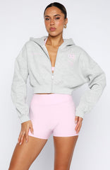 Love For The Game Cropped Zip Hoodie Dark Grey Marle