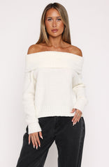 You Don't Need Me Off Shoulder Knit Sweater Off White