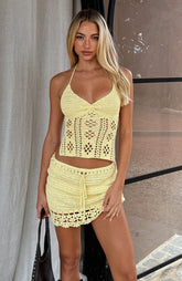 Don't Ask Me That Crochet Mini Skirt Lemon