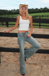 Original Trendsetter Low Rise Flare Jeans Brown Blue