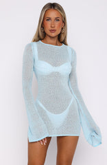 Stand And Stare Long Sleeve Mini Dress Malibu Blue