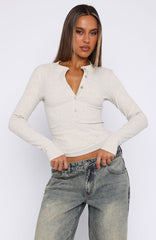 Roll Call Ribbed Long Sleeve Top Grey Marle