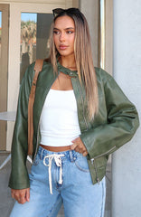Tell Me Nothing PU Jacket Moss