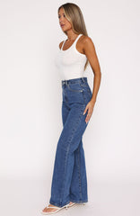 Long Way To Go High Rise Straight Leg Jeans Cobalt Blue Wash