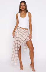 Keeping Secrets Midi Skirt Neutral Check