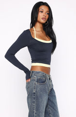 Know Everything Long Sleeve Top Navy/Lemon