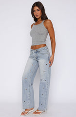 Athina Low Rise Wide Leg Jeans Light Blue