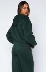 Brand New Start Boxy Zip Front Hoodie Forest Green