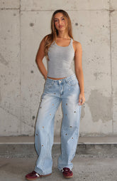 Athina Low Rise Wide Leg Jeans Light Blue