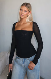 Better Believe Long Sleeve Mesh Bustier Black