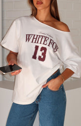 Everything In Time Off Shoulder Oversized Tee White