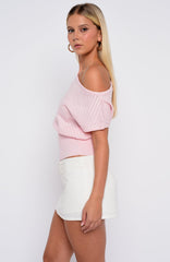 In A Spiral Off Shoulder Knit Top Pink