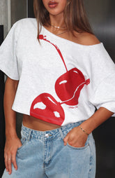 Just In Time Off Shoulder Cropped Tee Grey Marle