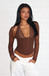 Never Walk Alone Long Sleeve Bustier Chocolate