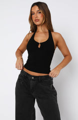 Not Over It Yet Halter Top Black