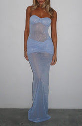 Sheer Grace Strapless Glitter Maxi Dress Powder Blue