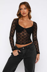 Everything To You Lace Long Sleeve Top Black