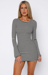 Lost Files Long Sleeve Mini Dress Black/White Stripe