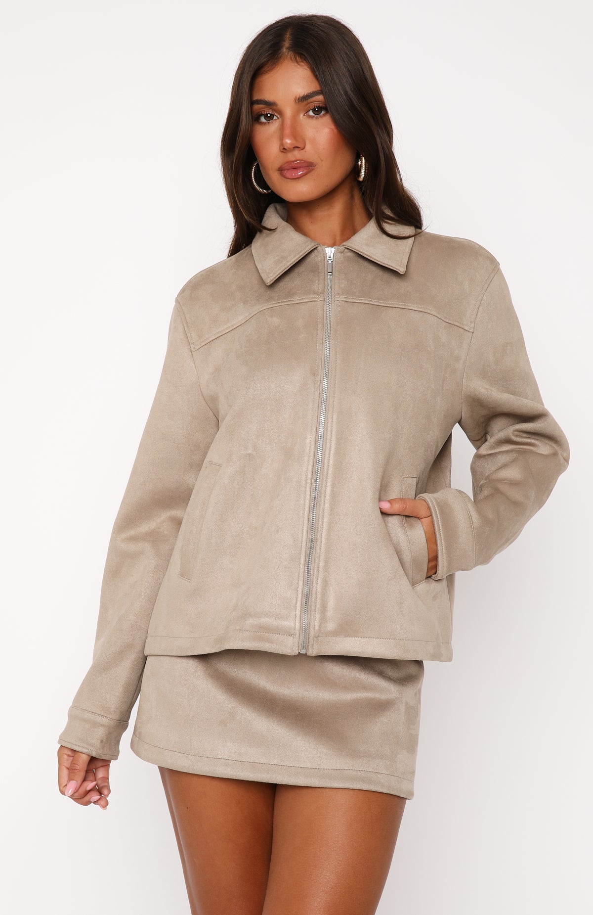 Like The Old Days Faux Suede Jacket Sand