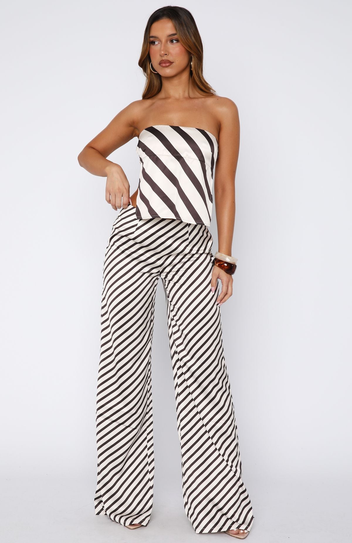 Can't Let Go Strapless Top Ecru/Choc Stripe