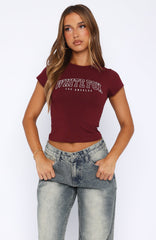 Let's Get Started Baby Tee Burgundy