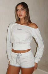 High Roller Off Shoulder Long Sleeve Sweater Grey Marle