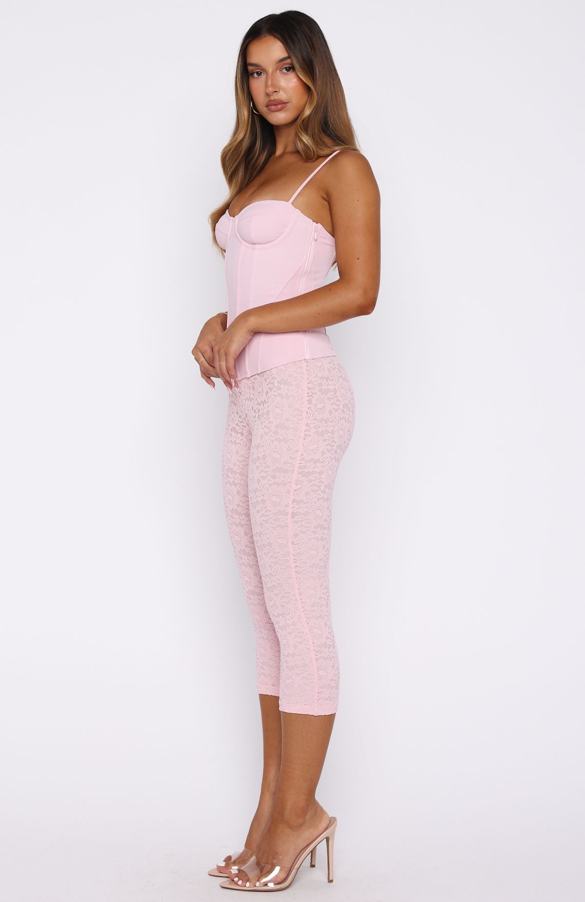 Vibe With Me Lace Capri Pants Baby Pink