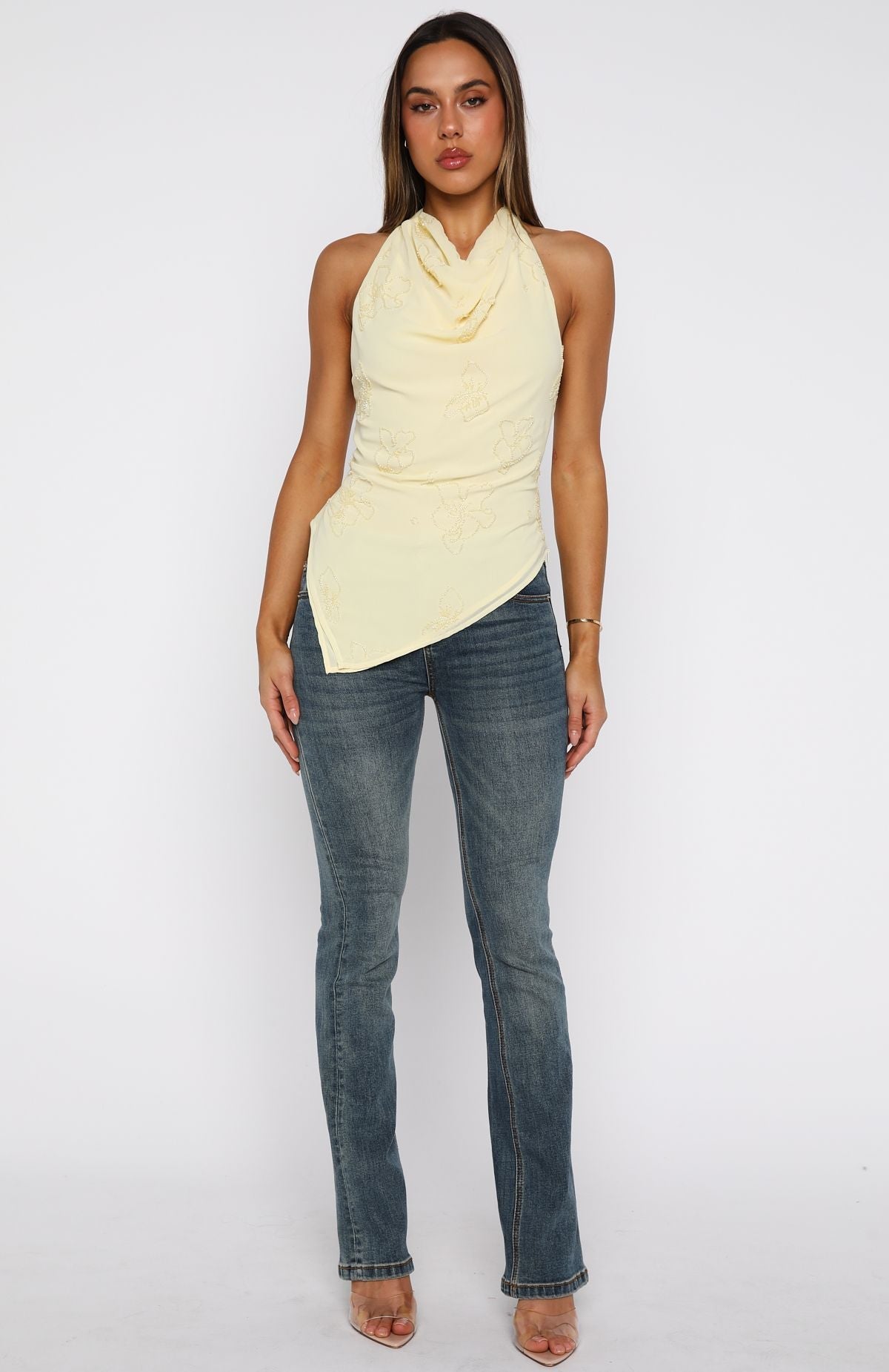 Linger In The Light Halter Top Lemon